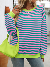 New Color Striped Round Neck Loose Sweatshirt Sweatshirt