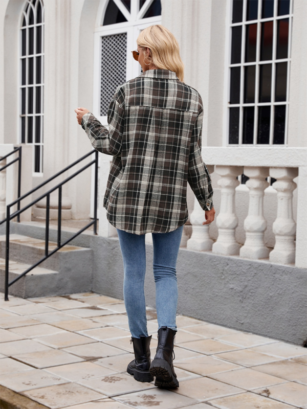 Women's casual fashion hot girl loose plaid shirt