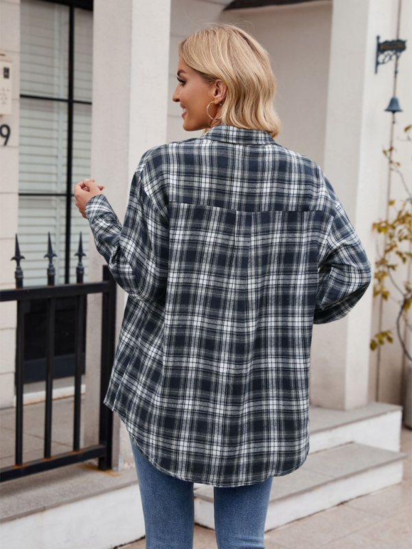 Women's casual fashion hot girl loose plaid shirt