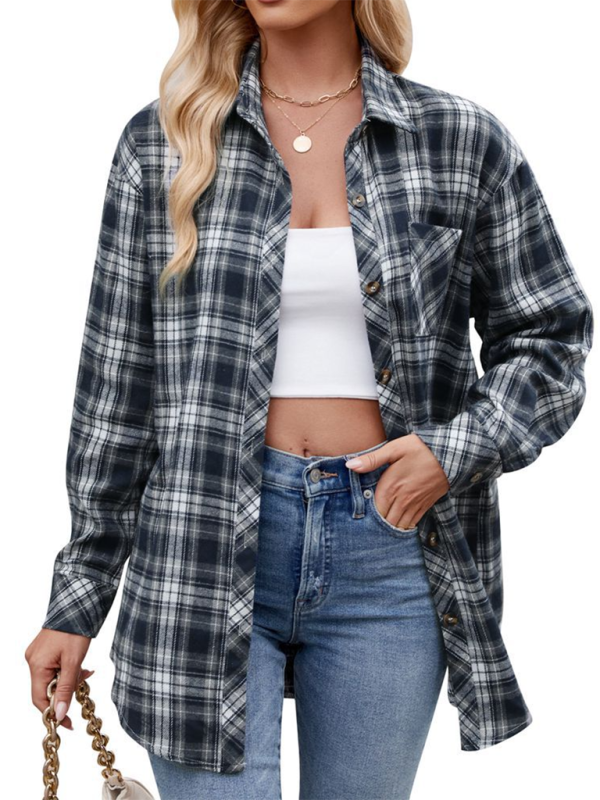 Women's casual fashion hot girl loose plaid shirt