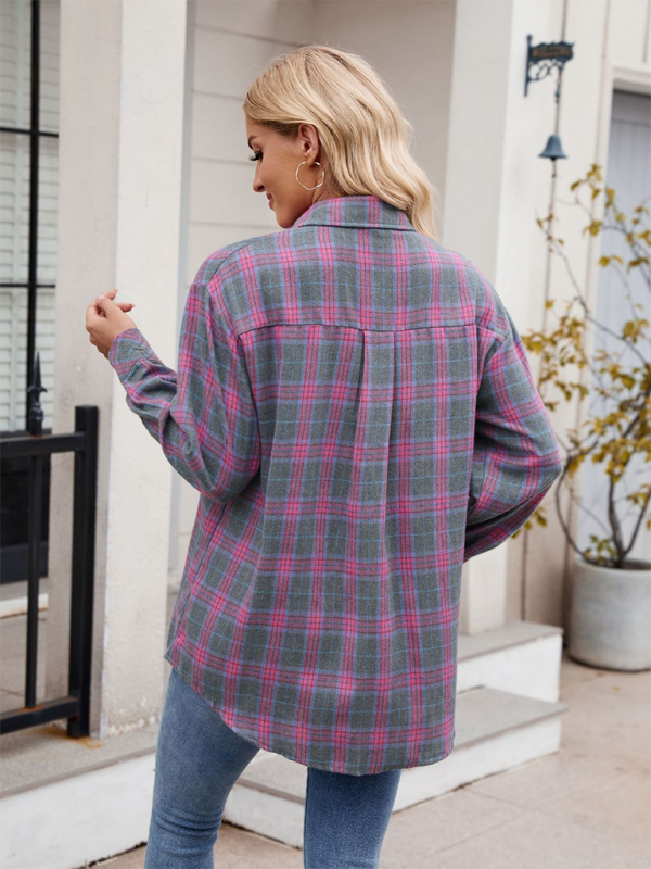 Women's casual fashion hot girl loose plaid shirt