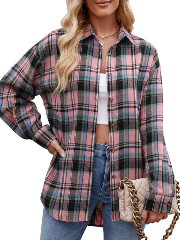 New casual fashion street loose plaid shirt