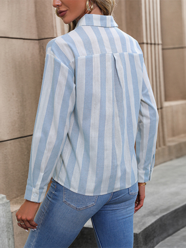 New cardigan long-sleeved commuter striped shirt