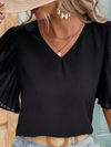 Women's solid color pleated short sleeve shirt