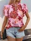 Women's ruffled sleeve printed shirt