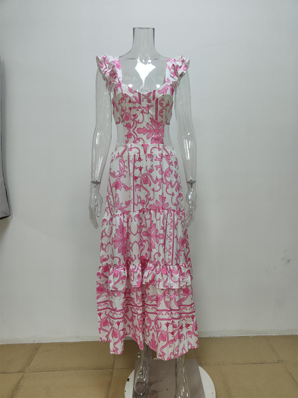 New floral print women's hollow dress