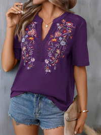 New women's fashion embroidery stitching lace top