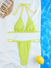 New women's simple sexy ribbed solid color gathered bikini