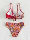 New women's color matching print boxer cross split swimsuit