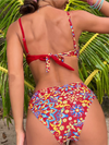 New women's color matching print boxer cross split swimsuit