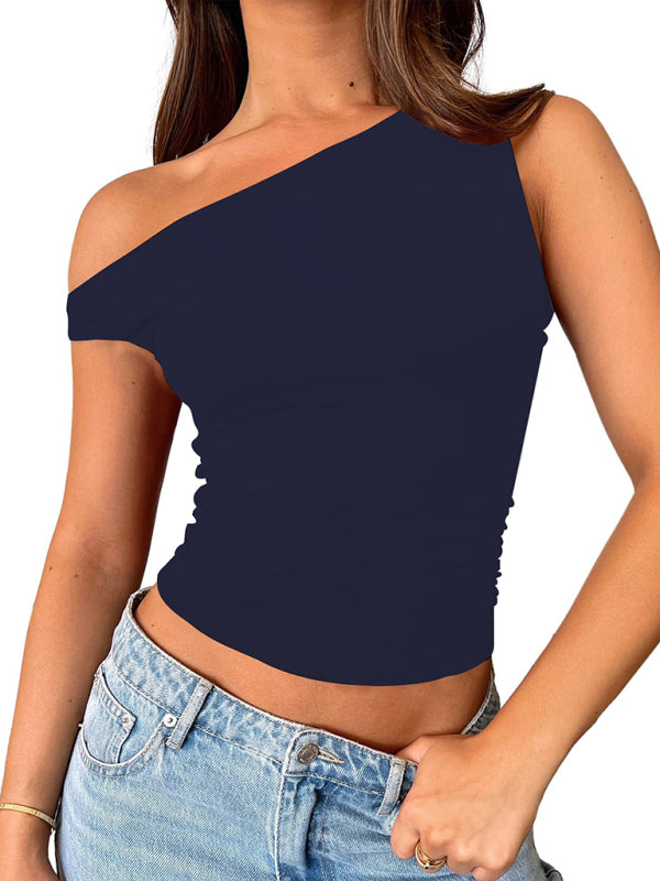 New style all-match solid color off-shoulder vest