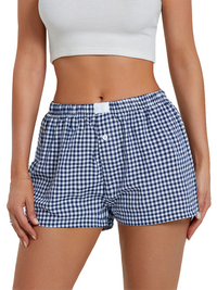 Women's Casual Comfort High Waist Loose Wide Leg Vintage Plaid Shorts