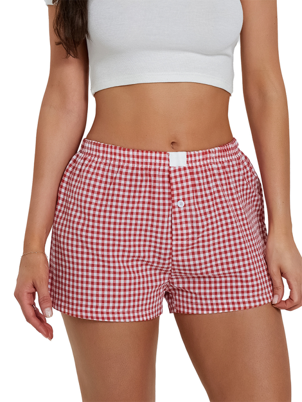 Women's Casual Comfort High Waist Loose Wide Leg Vintage Plaid Shorts