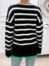 Autumn and winter women's loose contrast color v-neck long-sleeved sweater