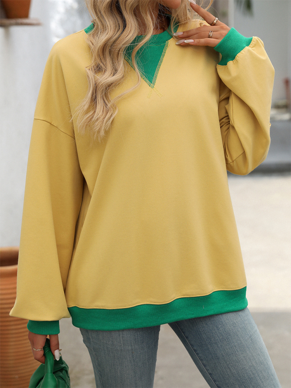 New autumn and winter solid color round neck fork loose sweatshirt sweatshirt