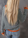 Women's round neck striped contrast color long sleeve casual sweater