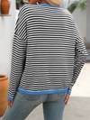 Women's round neck striped contrast color long sleeve casual sweater