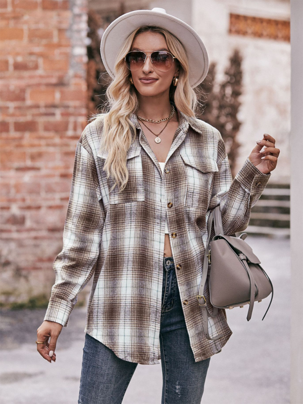 Women's Casual Fashion Oversize Loose Plaid Shirt