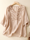 Vintage V-neck embroidered T-shirt top