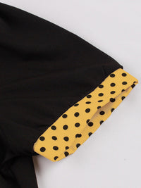 Ladies new fashion polka dot lapel short sleeve belt slim dress