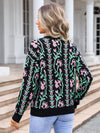 Ladies new jacquard branch round neck flower knitted fashion sweater