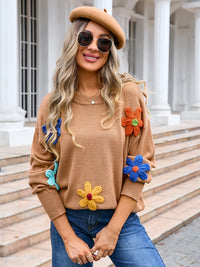 Ladies new floral loose round neck sweater