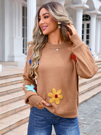 Ladies new floral loose round neck sweater