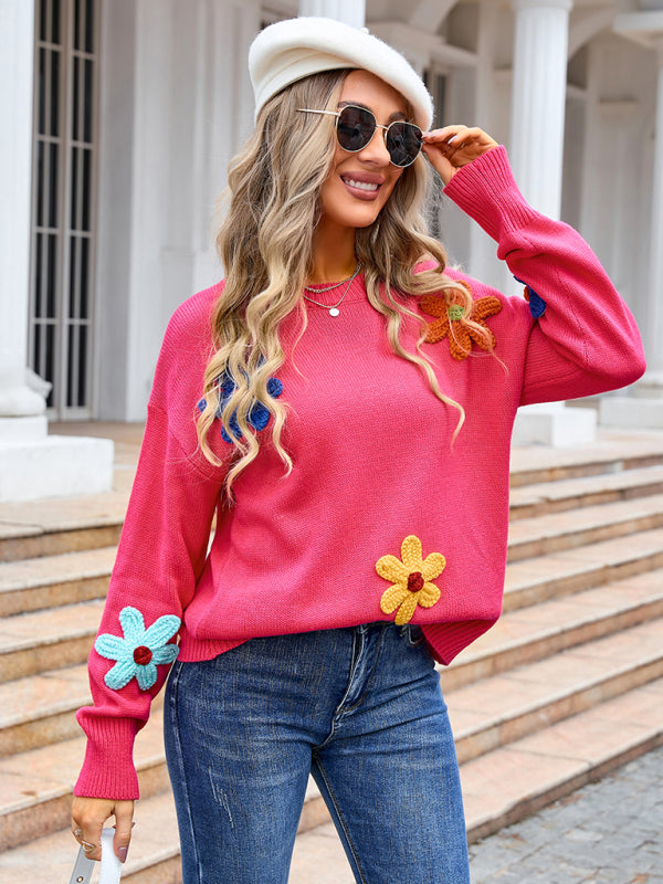 Ladies new floral loose round neck sweater