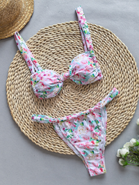 Women's Fashion Strappy Floral Print Solid Color Bikini