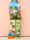 New fashion personality print short-sleeved color matching holiday leisure tie suit