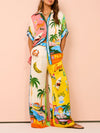 New fashion personality print short-sleeved color matching holiday leisure tie suit