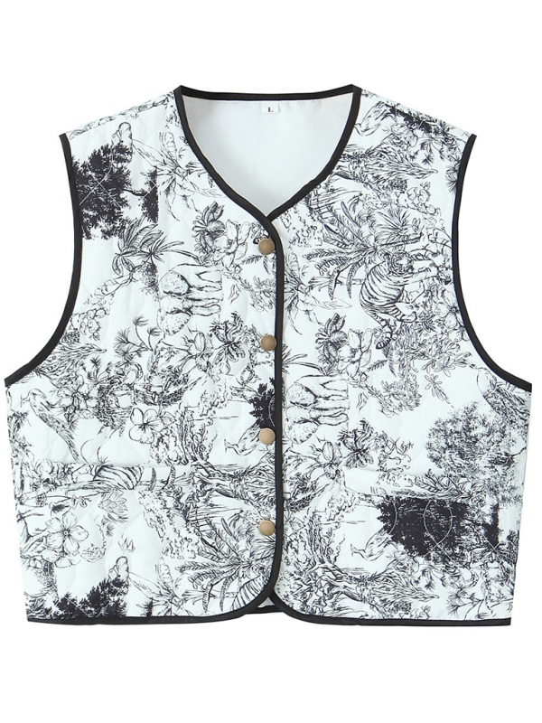 Ladies New Retro Print Quilted Cotton Vest