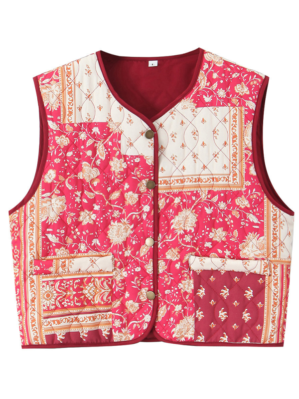 Ladies New Retro Print Quilted Cotton Vest