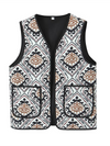 Ladies New Retro Printed Patch Pocket Quilted Cotton Vest