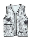 Ladies New Retro Printed Patch Pocket Quilted Cotton Vest