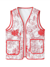 Ladies New Retro Printed Patch Pocket Quilted Cotton Vest