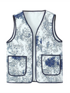 Ladies New Retro Printed Patch Pocket Quilted Cotton Vest