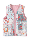 Ladies New Retro Printed Patch Pocket Quilted Cotton Vest