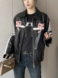 New Street Fashion Bow Zipper Leather Jacket