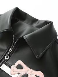 New Street Fashion Bow Zipper Leather Jacket