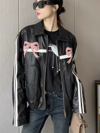 New Street Fashion Bow Zipper Leather Jacket