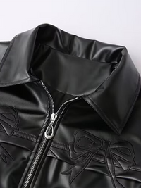 New Fashion Black Bow Zipper Leather Jacket