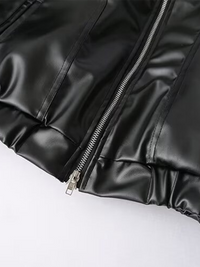 New Fashion Black Bow Zipper Leather Jacket