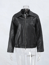 New Fashion Black Bow Zipper Leather Jacket