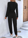 New Women's V-neck Long Sleeve Jumpsuit High Waist Lace-up Jumpsuit