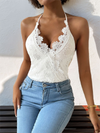 New lace stitching sling jumpsuit sexy slim halter bodysuit