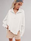 Women's Lantern Sleeve Decorative Lines Split Lapel Loose Sweatshirt