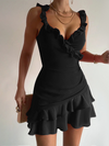 Women's ruffled slim suspender dress