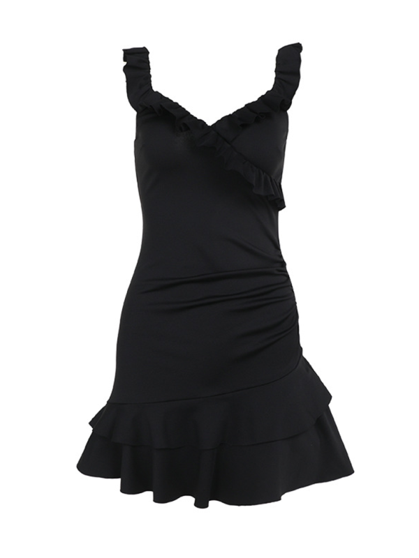 Women's ruffled slim suspender dress