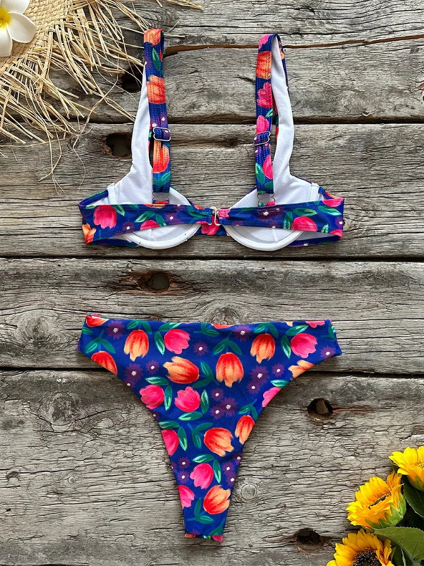 Women's new sexy low waist printed beach bikini set